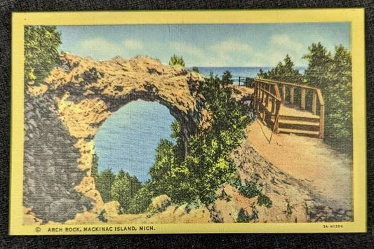 Arch Rock - Mackinac Island, Michigan - 1940s Linen Postcard