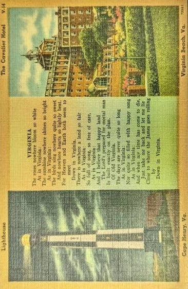 Lighthouse - Cape Henry - The Cavalier Hotel - Virginia Beach, Virginia - 1940s Linen Postcard