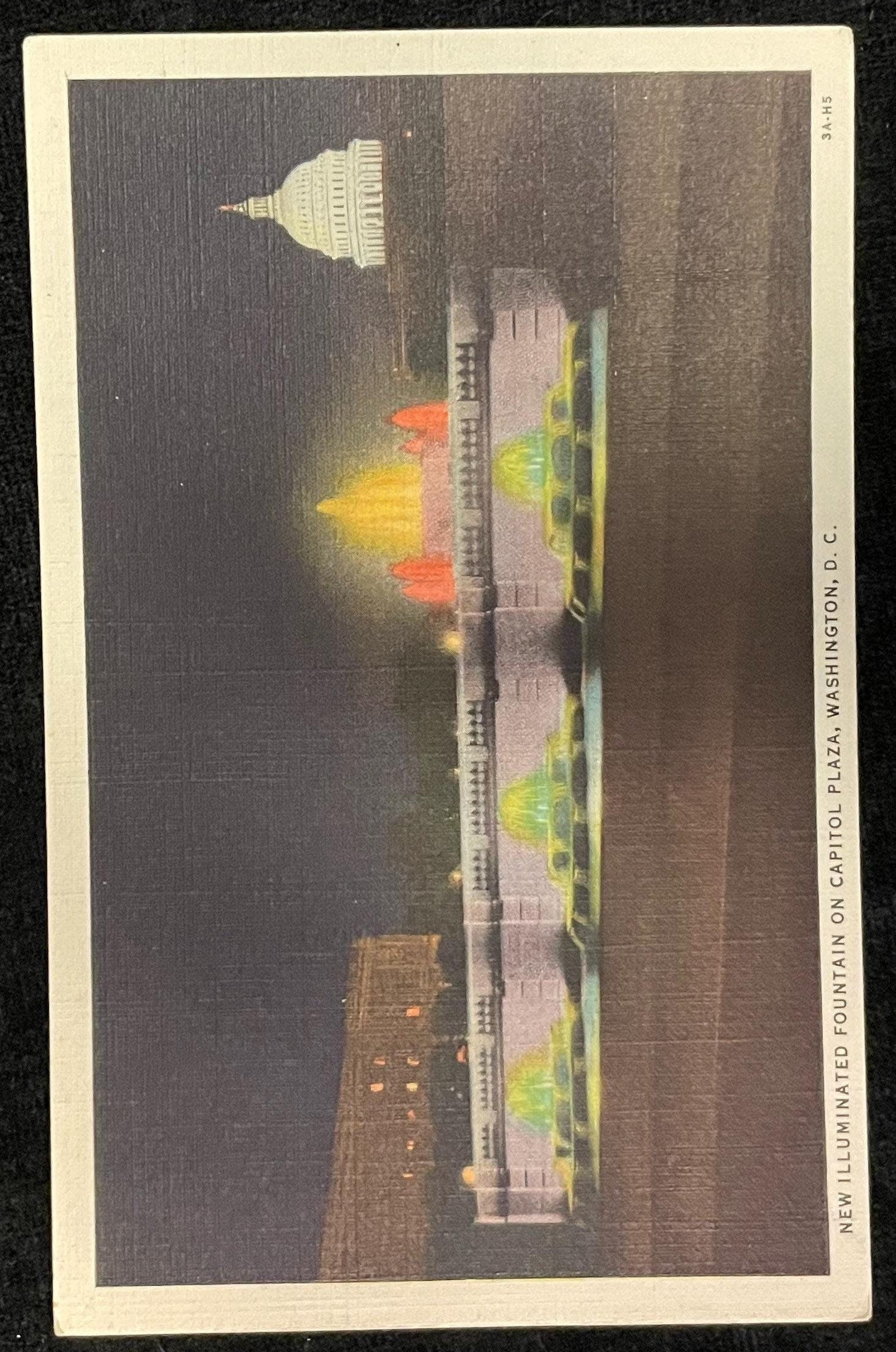 New Illuminated Fountain - Capitol Plaza - Washington D.C., Maryland - 1940s Linen Postcard