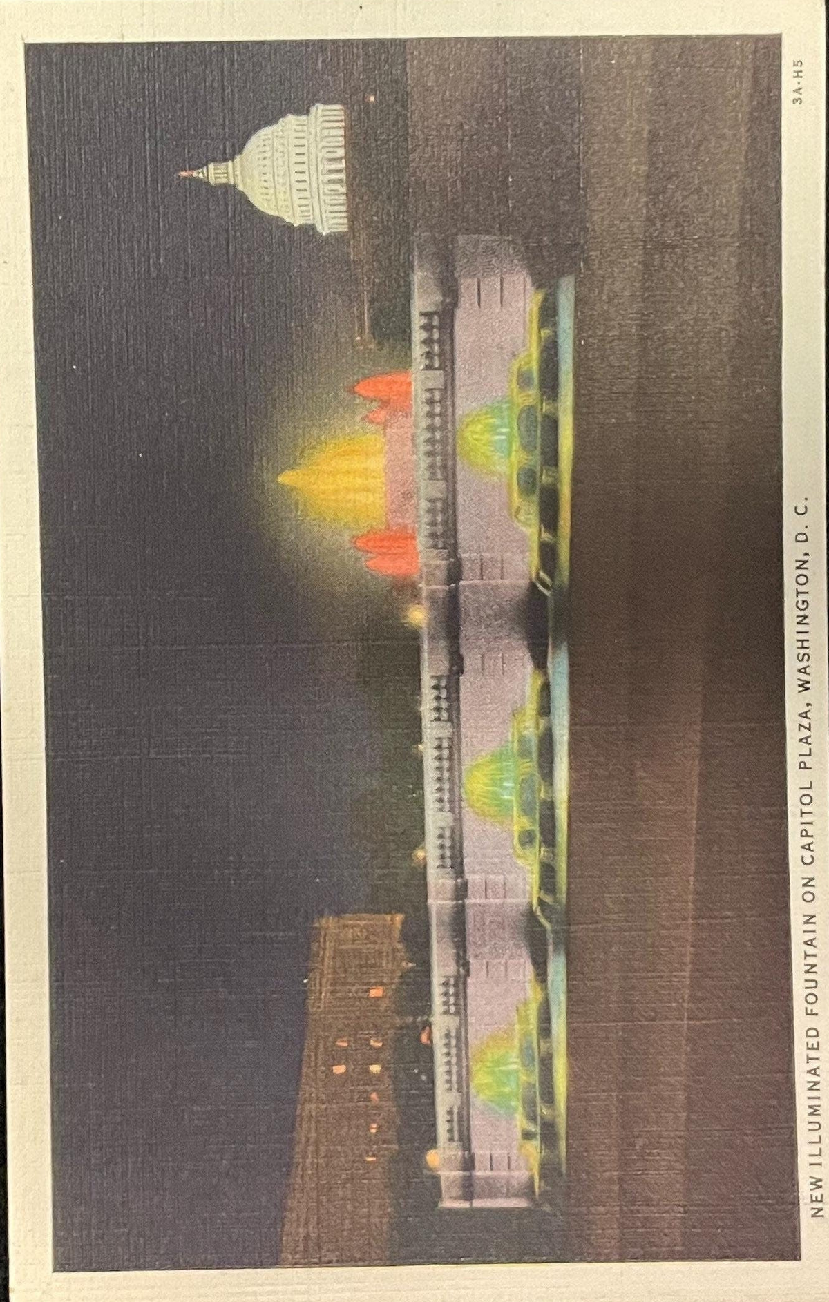 New Illuminated Fountain - Capitol Plaza - Washington D.C., Maryland - 1940s Linen Postcard