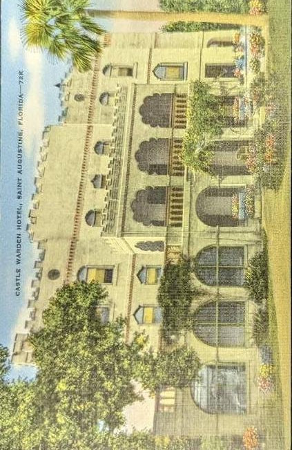 Castle Warden Hotel - Saint Augustine, Florida - 1940s Linen Postcard