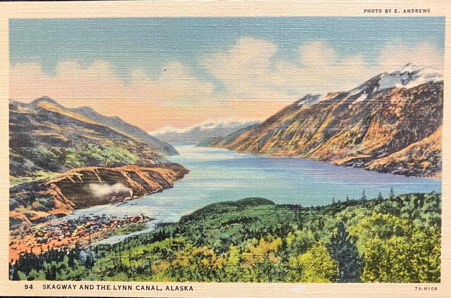 Skagway - Lynn Canal - Alaska - Photo: E. Andrews - 1940s Linen Postcard