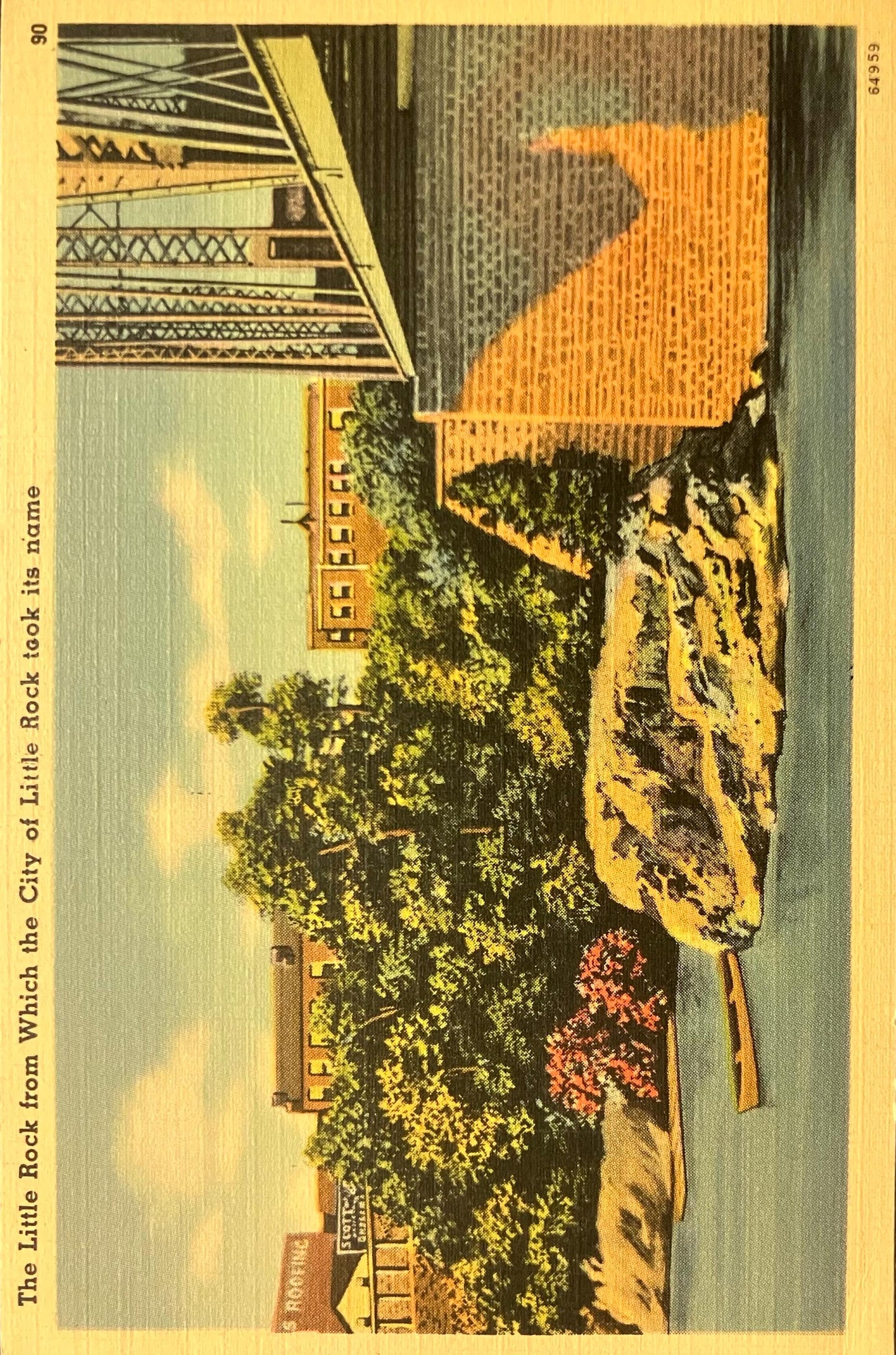 The Little Rock from Which the City of Little Rock took its name - Arkansas - 1940s Linen Postcard