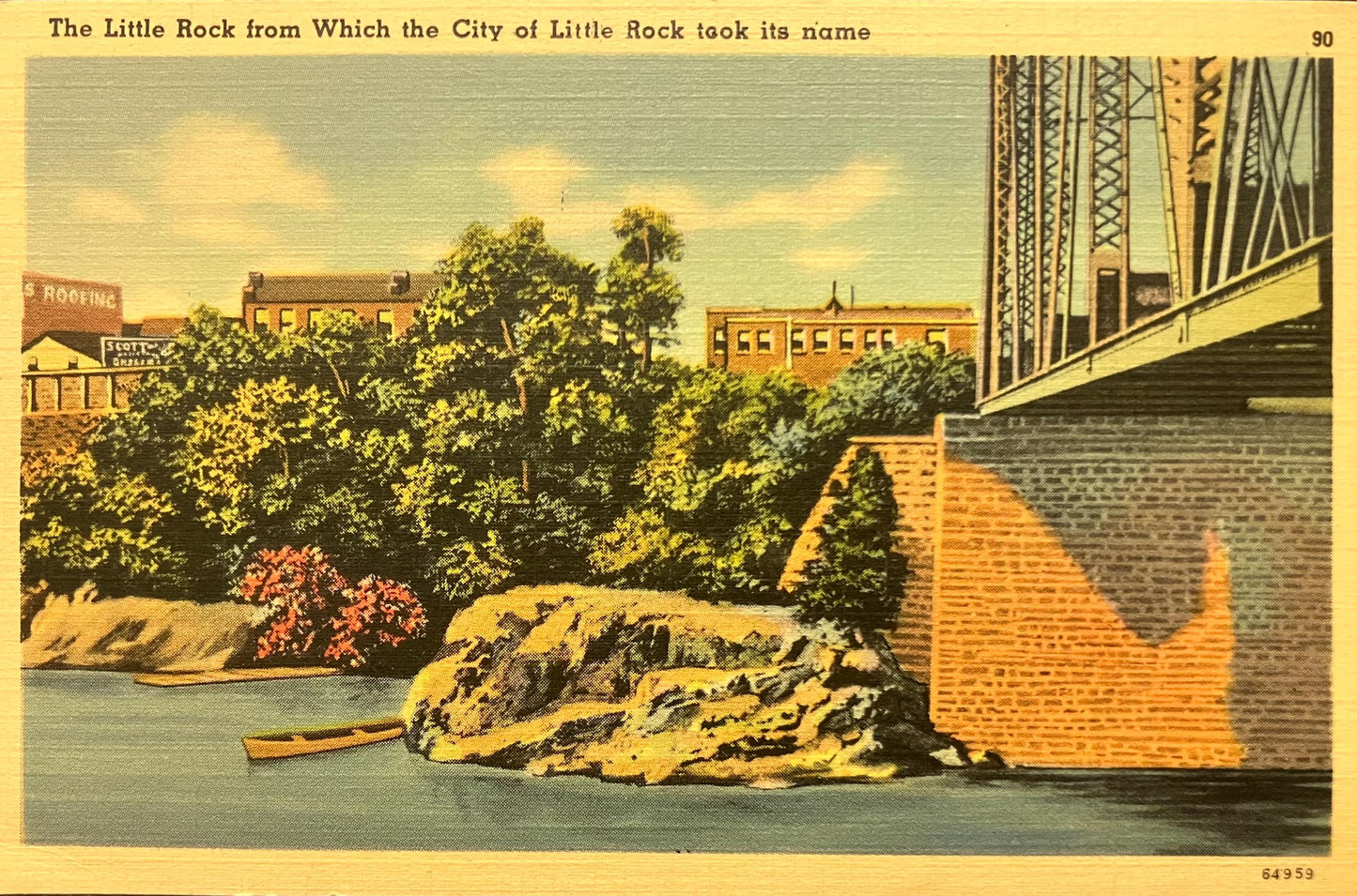 The Little Rock from Which the City of Little Rock took its name - Arkansas - 1940s Linen Postcard