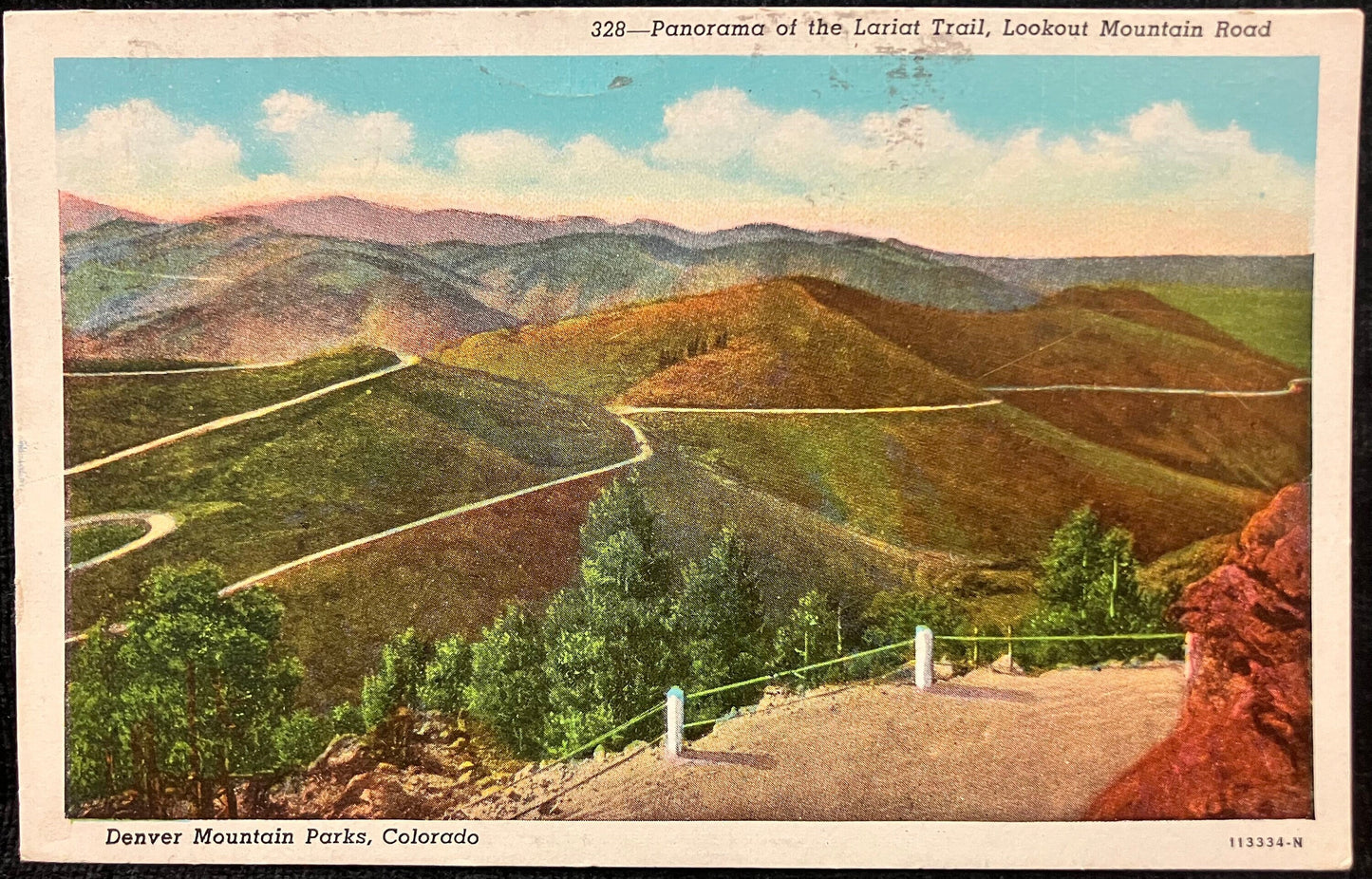 Denver Mountain Parks, Colorado - Panorama of the Lariat Trail - Lookout Mountain Road - 1940s Linen Postcard