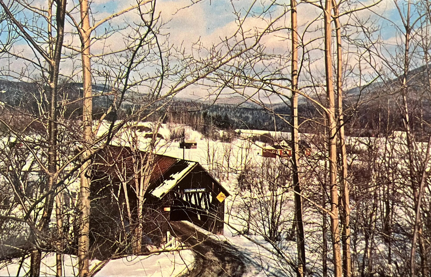 Columbia Covered Bridge - Connecticut River - Columbia, New Hampshire - Photo by Russ White - Vintage Covered Bridge Postcard