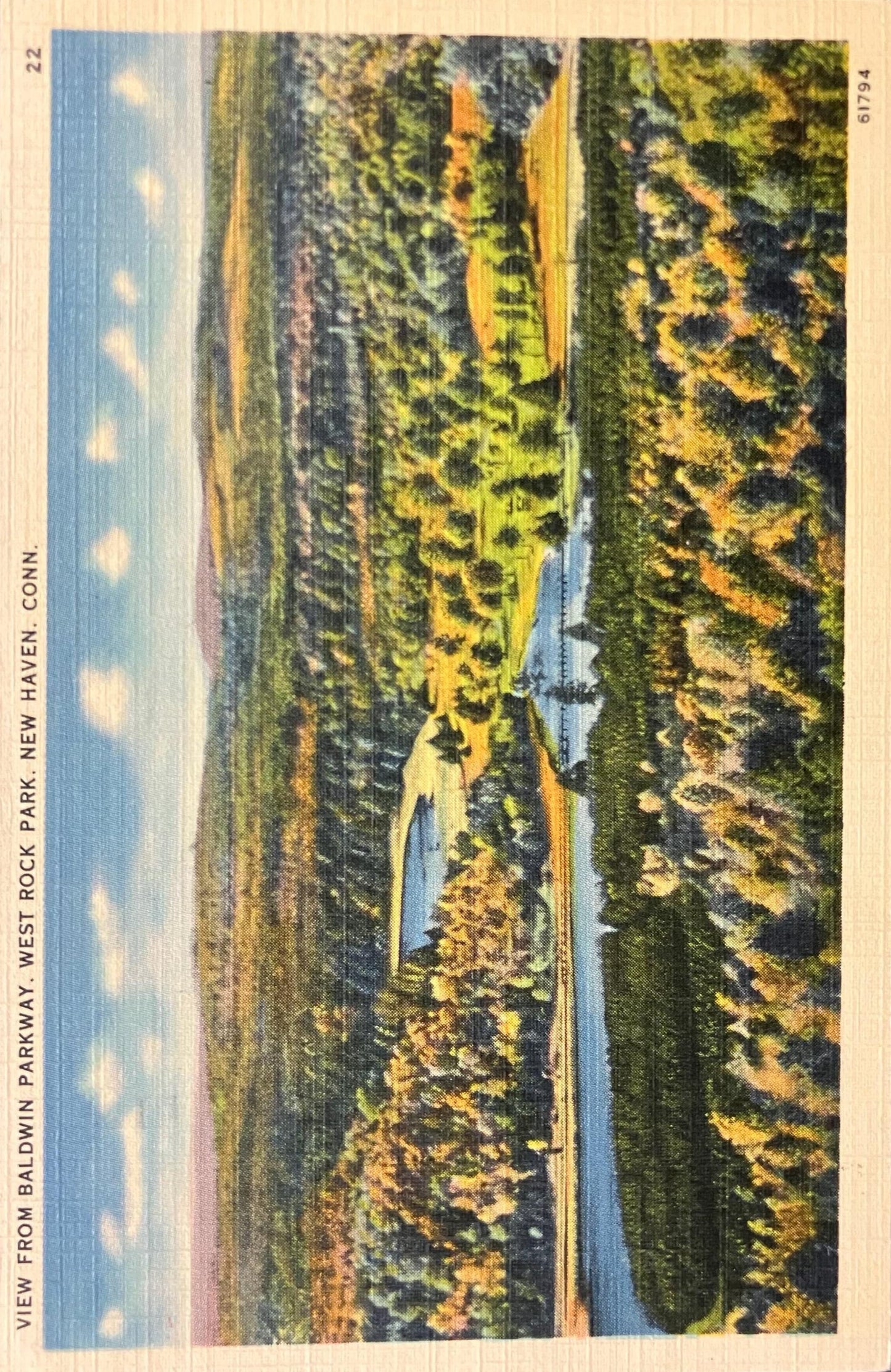View from Baldwin Parkway - West Rock Park - New Haven, Connecticut - 1940s Linen Postcard