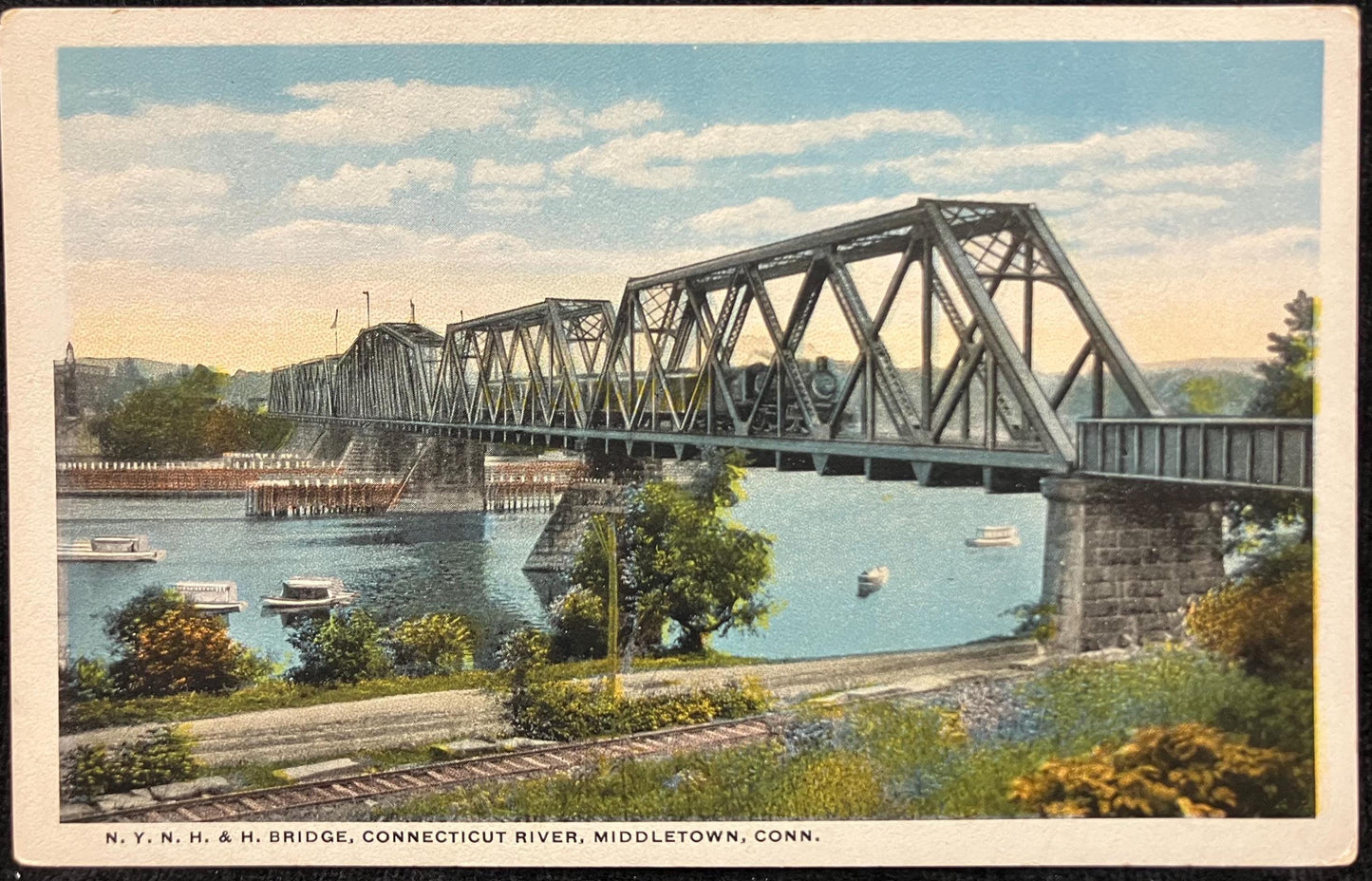 N. Y. N. H. & H. Bridge - Connecticut River, Middletown, Conn. - Vintage Bridge Postcard