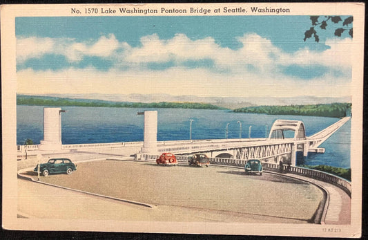 Lake Washington Pontoon Bridge at Seattle, Washington - Vintage Bridge Postcard