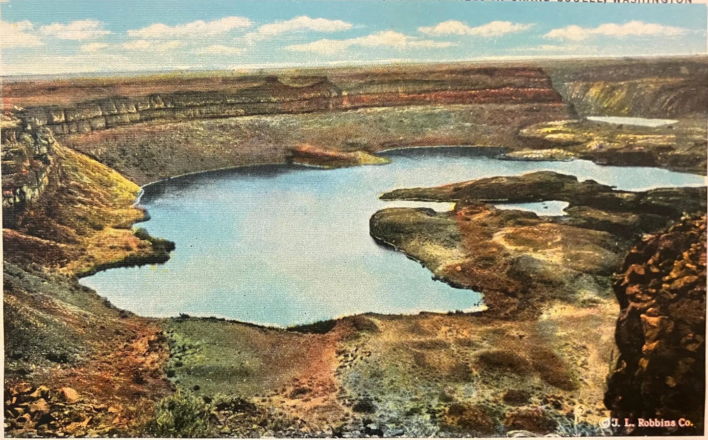Dry Falls in Grand Coulee, Washington - 34 Miles South of Grand Coulee Dam Being Constructed, Photo By J. L. Robbins Co. - Vintage Postcard