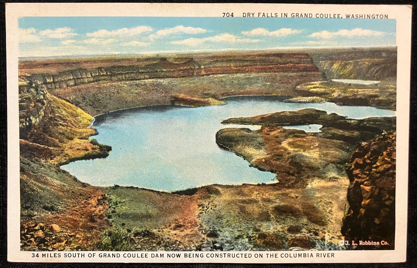 Dry Falls in Grand Coulee, Washington - 34 Miles South of Grand Coulee Dam Being Constructed, Photo By J. L. Robbins Co. - Vintage Postcard