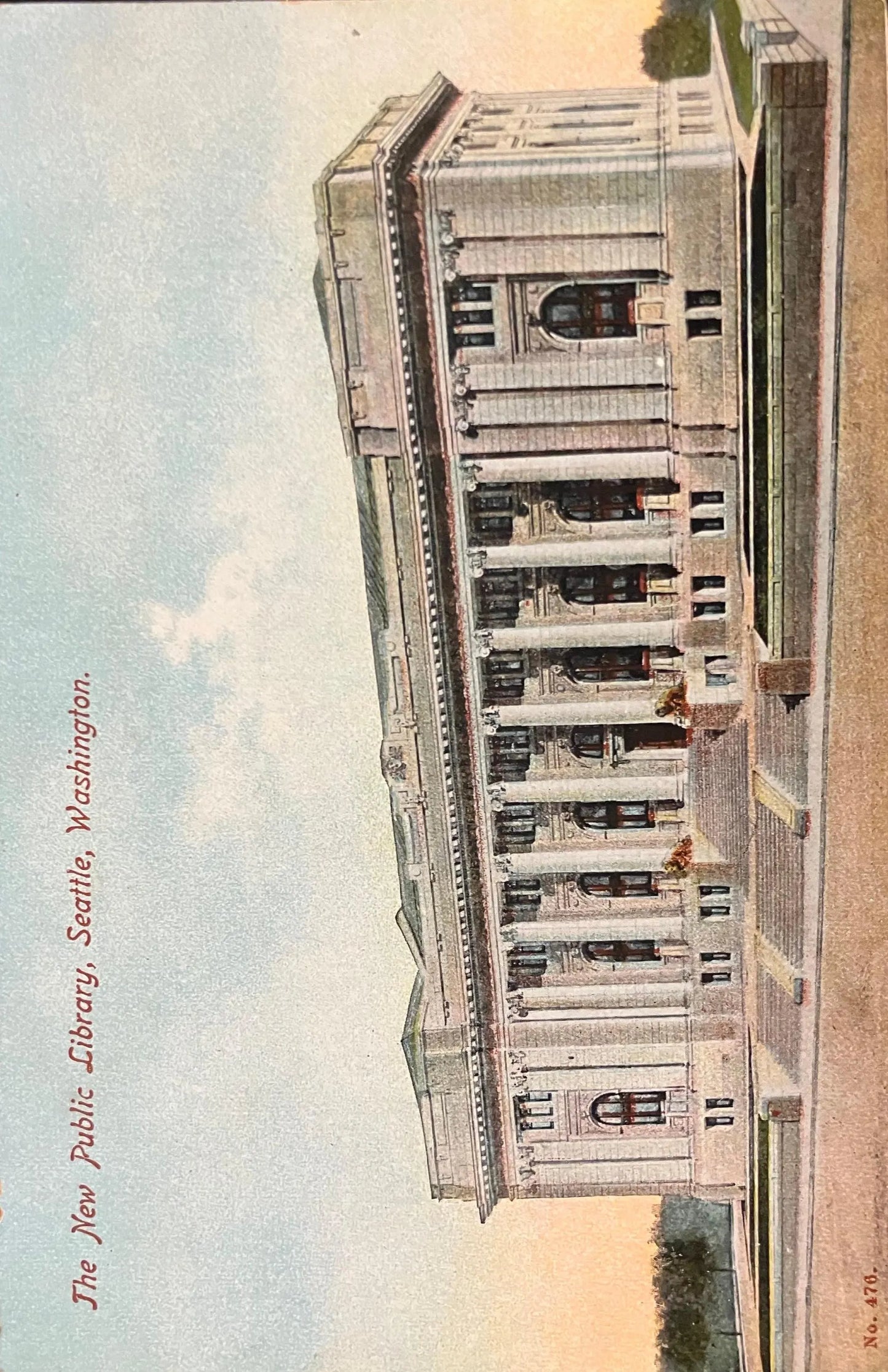 The New Public Library, Seattle, Washington - No. 476 - Printed in Germany - Vintage Library Postcard