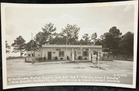 RPPC- Grandview Motor Court, Roberta, Georgia - Vintage Gas Station Postcard