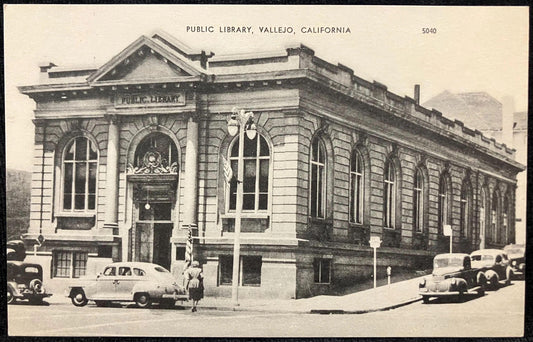 RPPC - Public Library, Vallejo, California - Vintage Library half-tone Photo Postcard