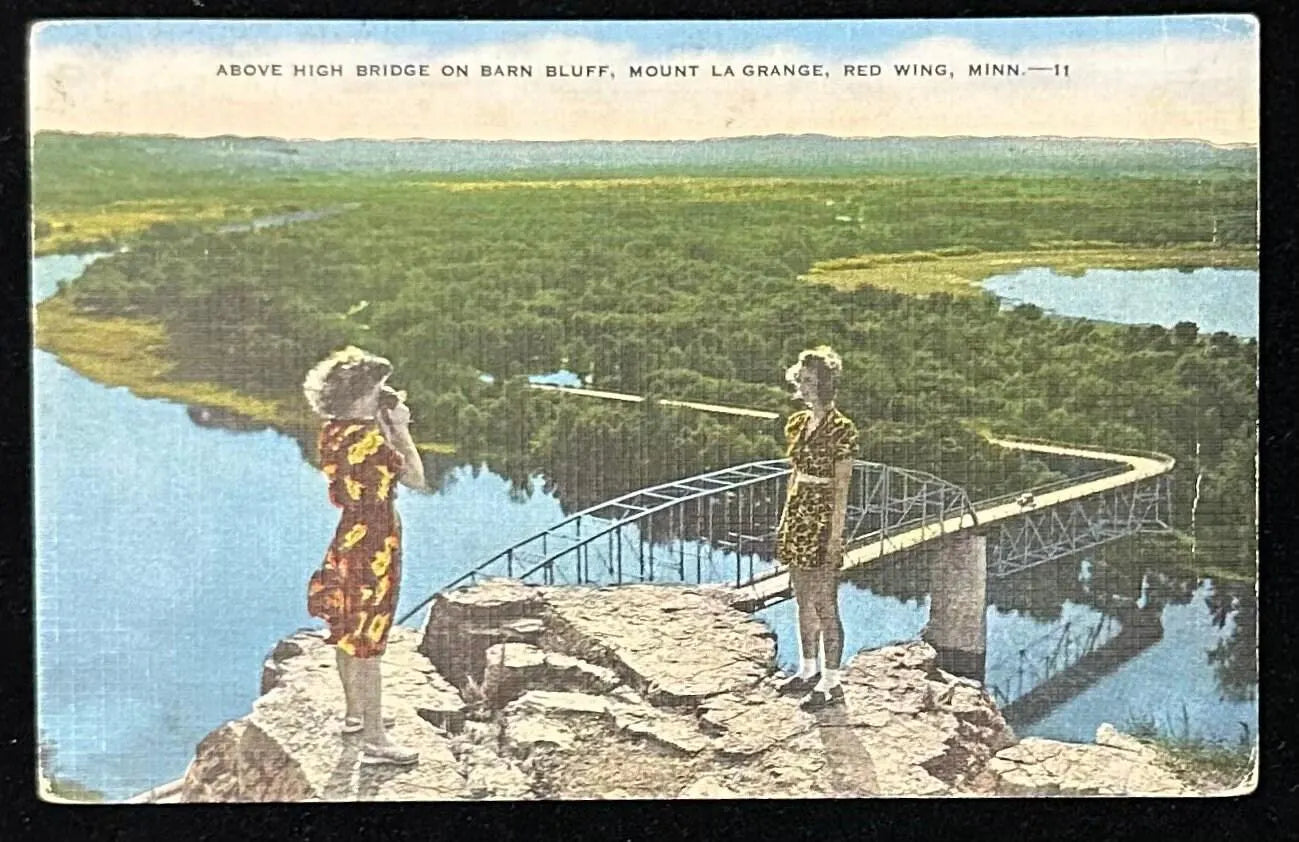 Above High Bridge on Barn Bluff - Mount La Grange - Red Wing, Minnesota - 1940s Postcard
