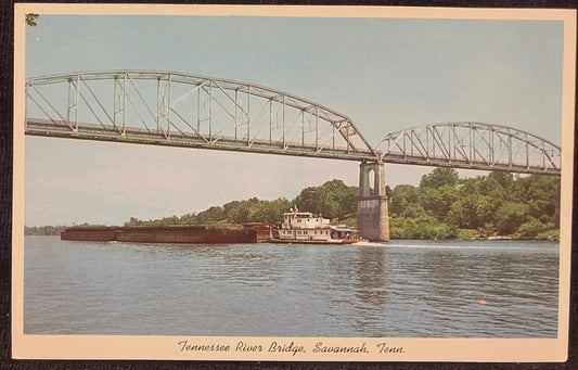 Tennessee River Bridge, Savannah, Tennessee - Milo-Lemert Bridge - Color: L. D. Thompson - Vintage Bridge Postcard