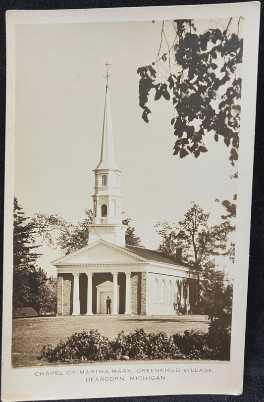 RPPC - Chapel of Martha Mary, Greenfield Village, Dearborn, Michigan - Vintage Postcard