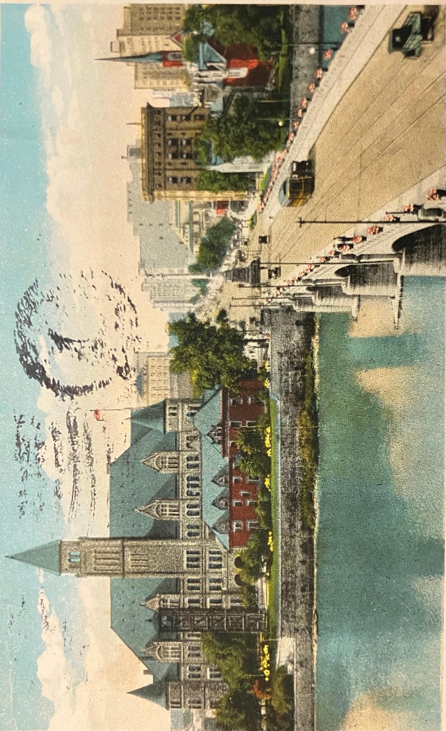 Main Street Bridge and Steele High School, Dayton, Ohio - Vintage Bridge Postcard