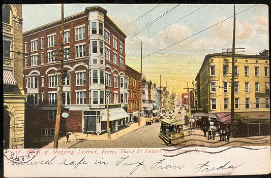 Heart of Shopping District, River, Third & Fulton Sts. Troy, New York - Vintage Postcard