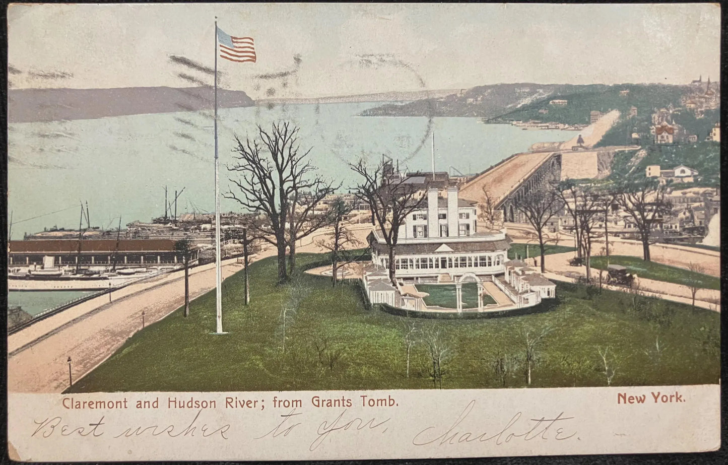 Claremont and Hudson River from Grant's Tomb, New York - Vintage 1905 Postcard