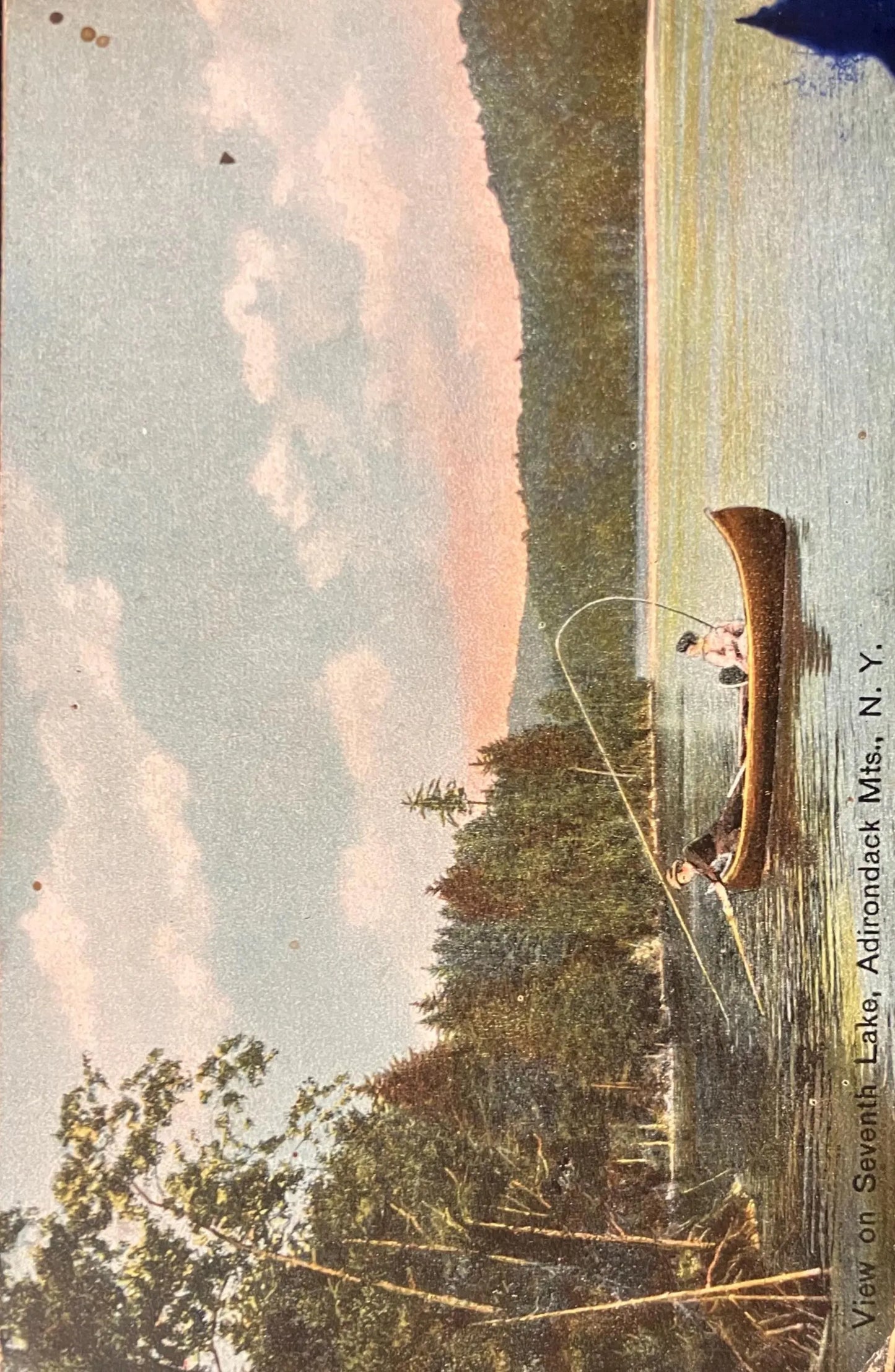 View on Seventh Lake, Adirondack Mountains, New York - Vintage Lake Postcard