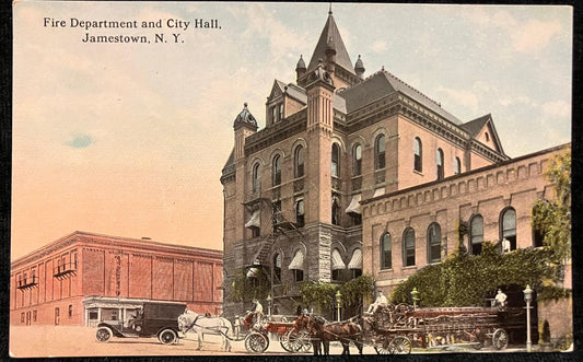 Fire Department and City Hall, Jamestown, New York - Vintage Postcard