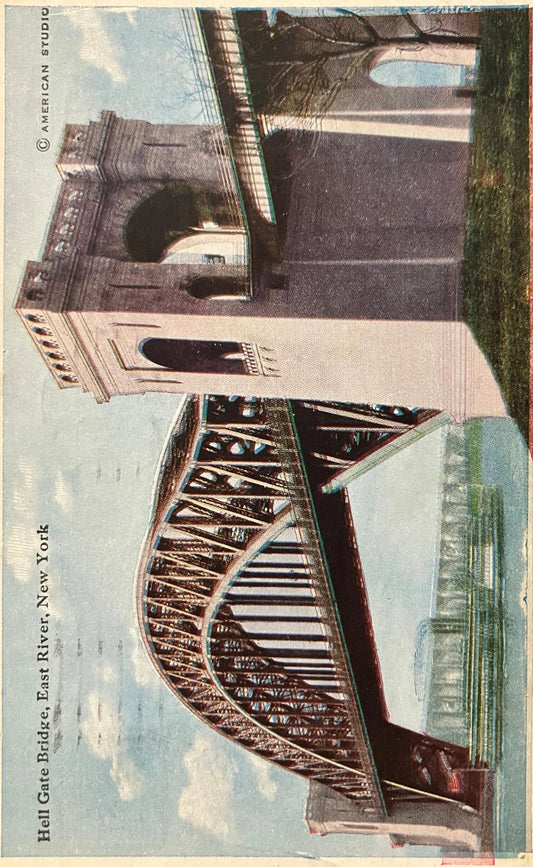 Hell Gate Bridge, East River, New York - Copyright by American Studio - Vintage Bridge Postcard
