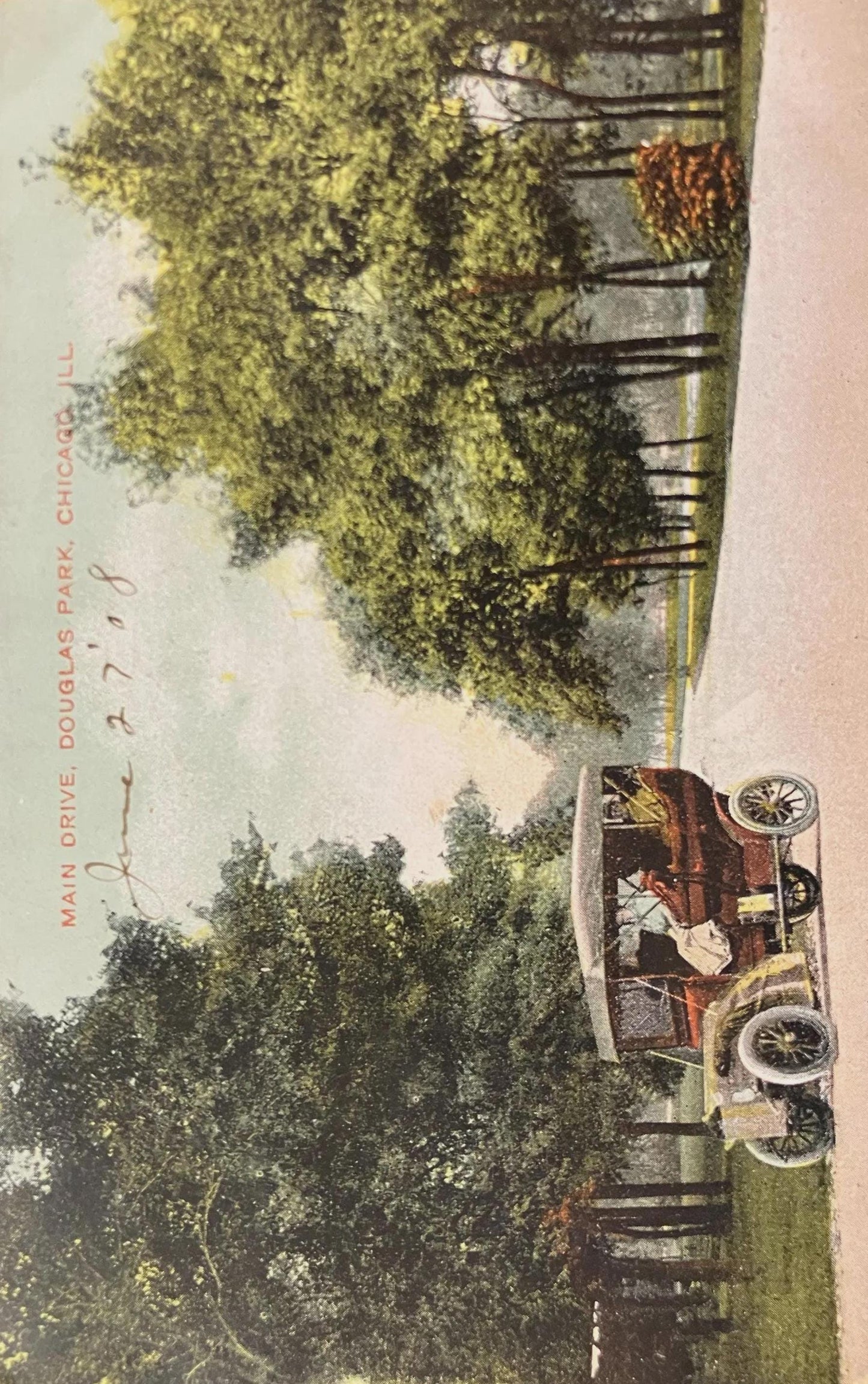Main Drive, Douglas Park, Chicago, Illinois - Vintage Park Postcard - 1903 Chicago vintage car