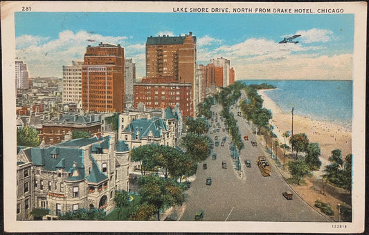 Lake Shore Drive, North from Drake Hotel, Chicago - Vintage Hotel Postcard