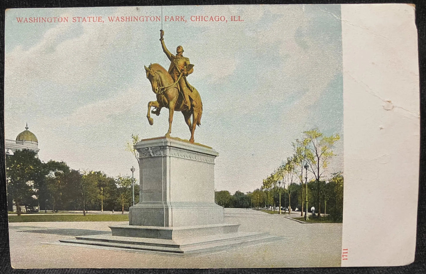 Washington Statue, Washington Park, Chicago, Illinois - Made in Germany - Vintage Park Postcard