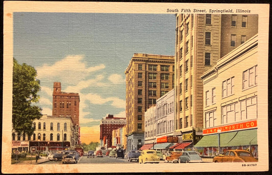 South Fifth Street, Springfield, Illinois - Vintage Postcard