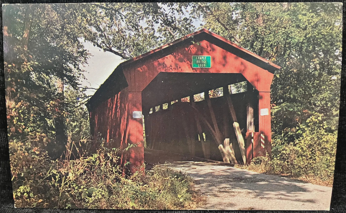 Craple Bridge in Putnam County, Indiana - Photo: John V. Pontiere Jr. - Vintage Covered Bridge Postcard