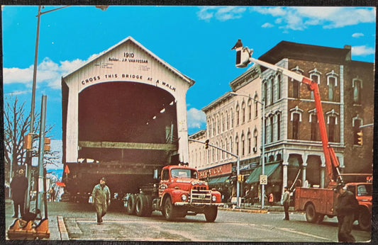 Jessup Bridge Moving Through Rockville, Indiana - Photo: Clyde Webster - Vintage Bridge Postcard