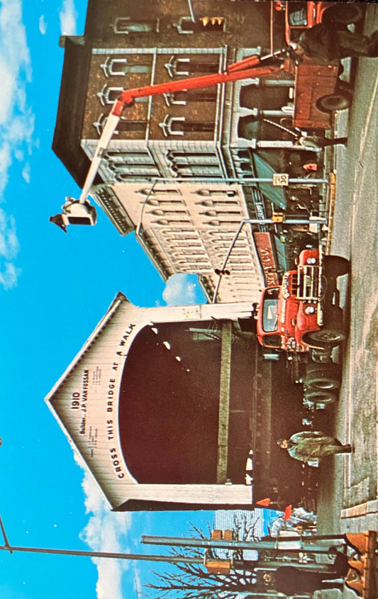 Jessup Bridge Moving Through Rockville, Indiana - Photo: Clyde Webster - Vintage Bridge Postcard