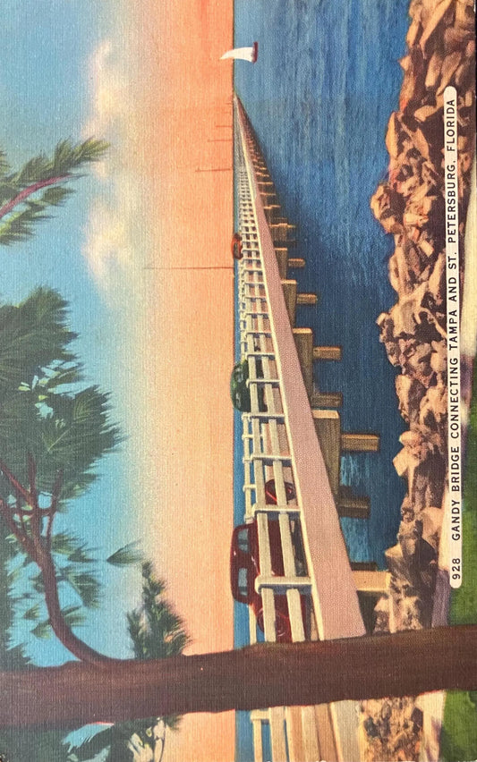 Gandy Bridge Connecting Tampa and St. Petersburg, Florida - Vintage Bridge Postcard