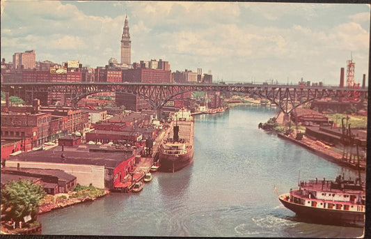 Entrance to Cuyahoga River - Cleveland, Ohio - Vintage Postcard