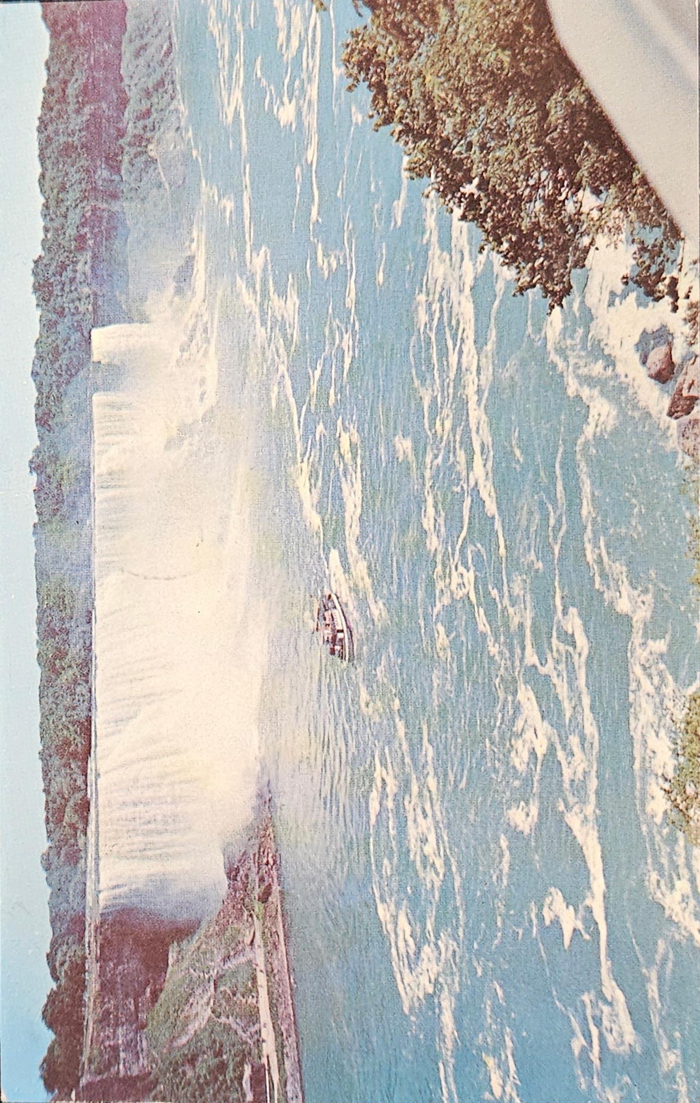 1957 American Falls As Viewed From The Canadian Side "Maid Of The Mist" boat on water - Vintage Postcard