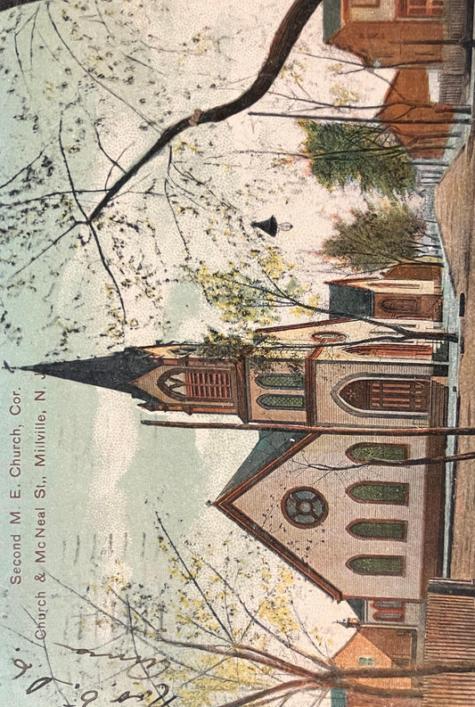 Second Methodist Episcopal Church, Cor. Church McNeal St., Millville, New Jersey - Made in Germany - Vintage Church Postcard