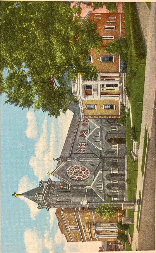 St. James Rectory, Church and High School, Red Bank, New Jersey - Vintage Church Postcard
