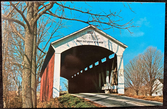 Leatherwood Station Bridge - Parke County, Indiana - Photo: Mitchell - Vintage Covered Bridge Postcard