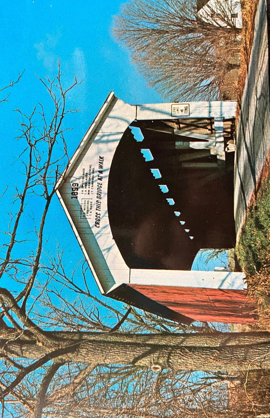 Leatherwood Station Bridge - Parke County, Indiana - Photo: Mitchell - Vintage Covered Bridge Postcard