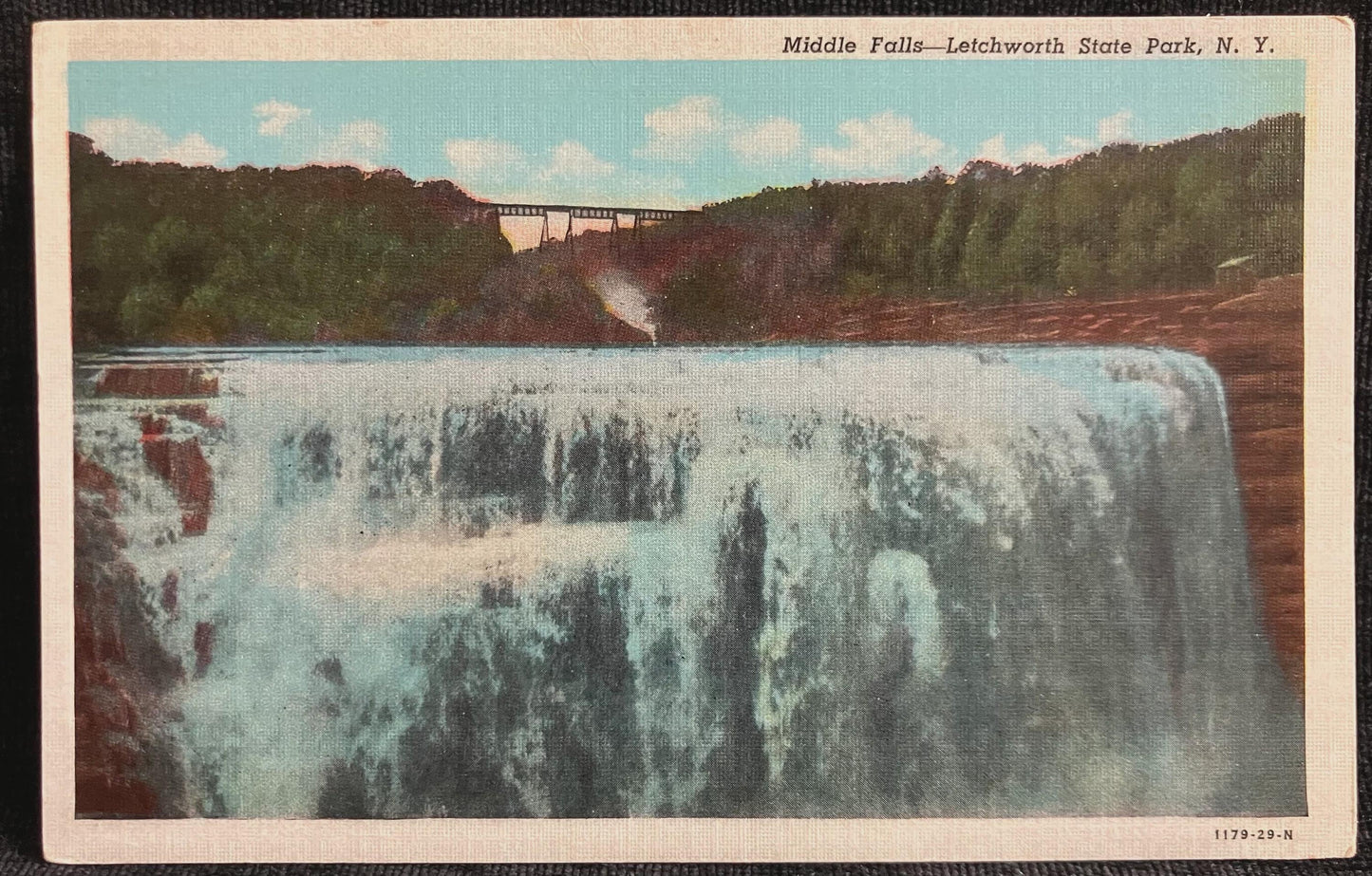 Middle Falls - Letchworth State Park, New York - Vintage State Park Postcard