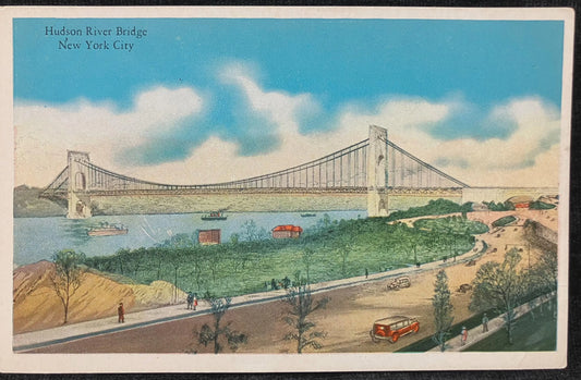 Hudson River Bridge, New York City, New York - Vintage Bridge Postcard