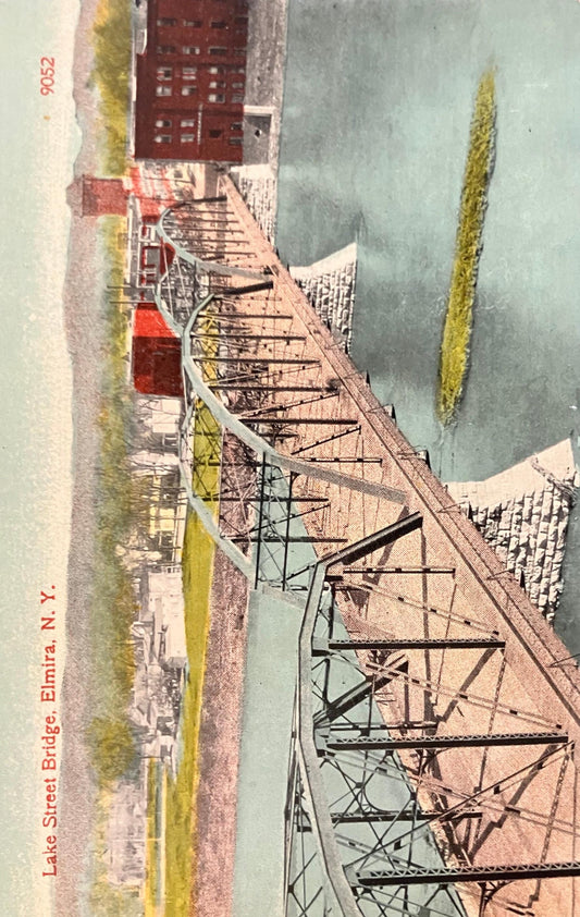 Lake Street Bridge, Elmira, New York - Vintage Postcard