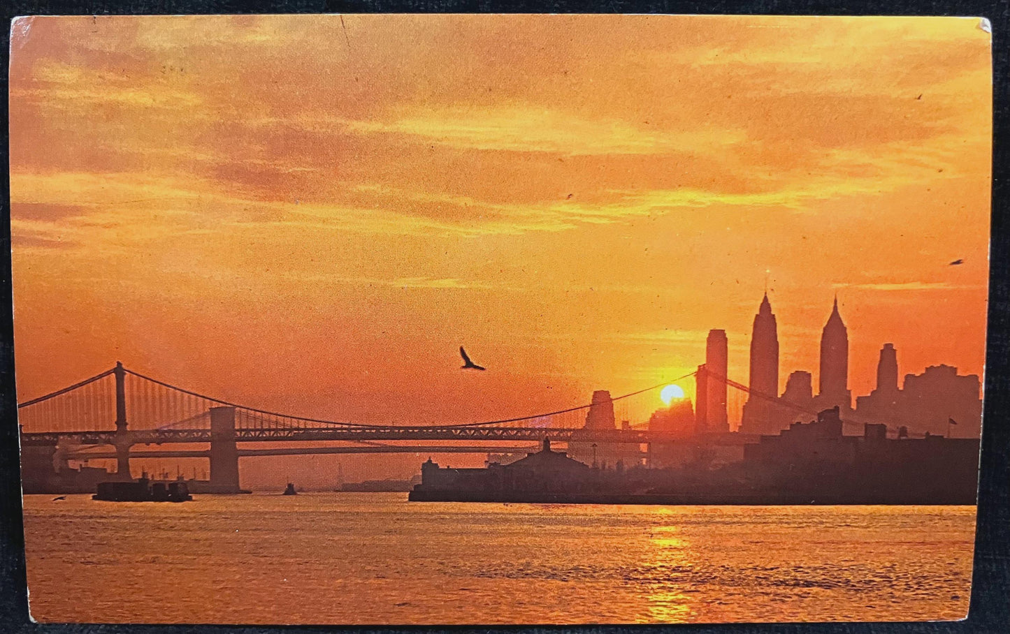 Sunset Over New York City, New York - Vintage Sunset Postcard