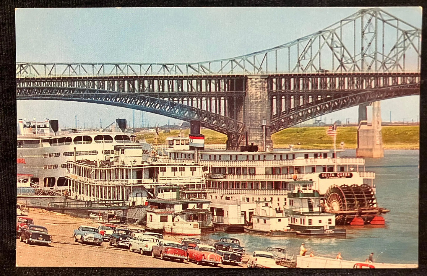 Steamboats on Riverfront - Mississippi Levee, St. Louis, Missouri - Photo by Jack Zehrt - Vintage Postcard