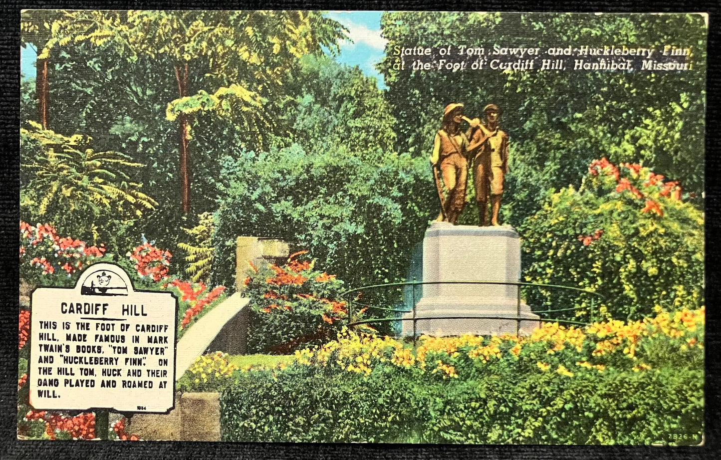 Statue of Tom Sawyer and Huckleberry Finn at the Foot of the Cardiff Hill, Hannibal, Missouri - Market Postcard