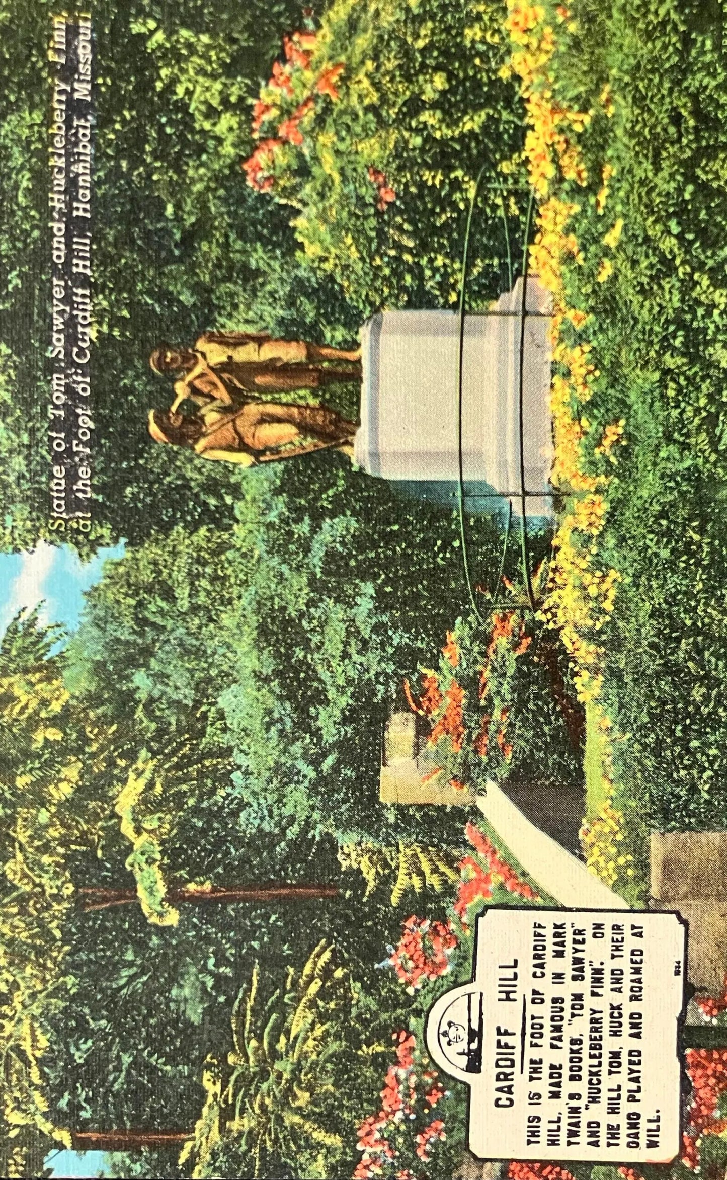 Statue of Tom Sawyer and Huckleberry Finn at the Foot of the Cardiff Hill, Hannibal, Missouri - Market Postcard