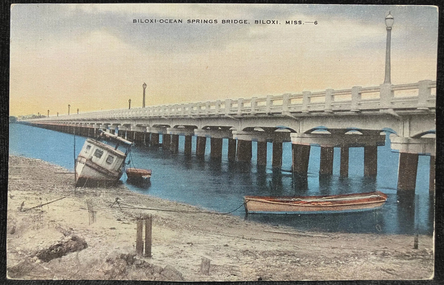 Biloxi-Ocean Springs Bridge, Biloxi, Mississippi - Vintage Bridge Postcard