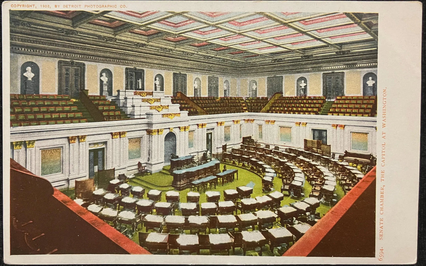 Senate Chamber, The Capitol at Washington - Copyright, 1902, by Detroit Photographic Co. - Vintage Postcard